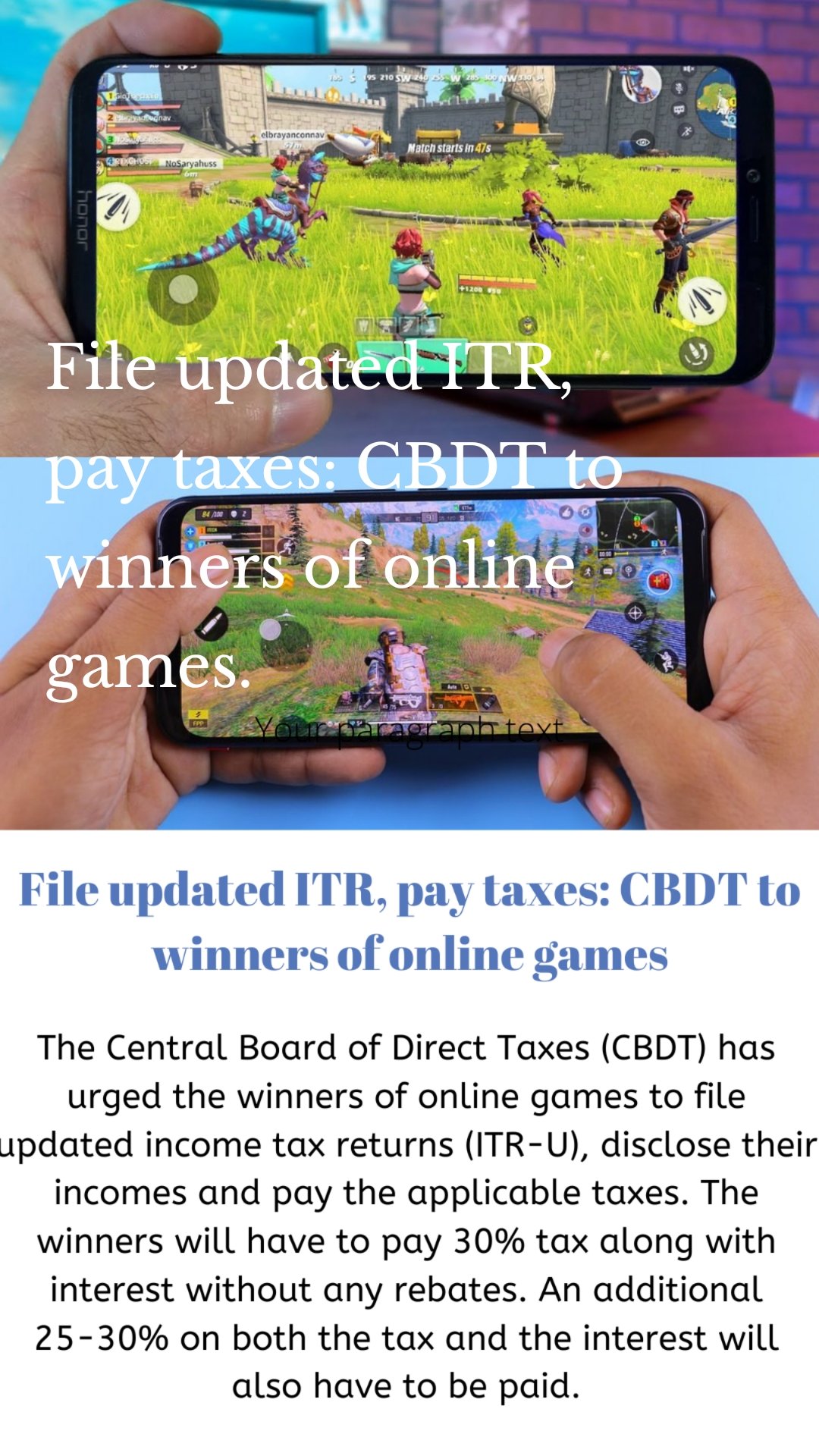 File updated ITR, pay taxes: CBDT to winners of online games.